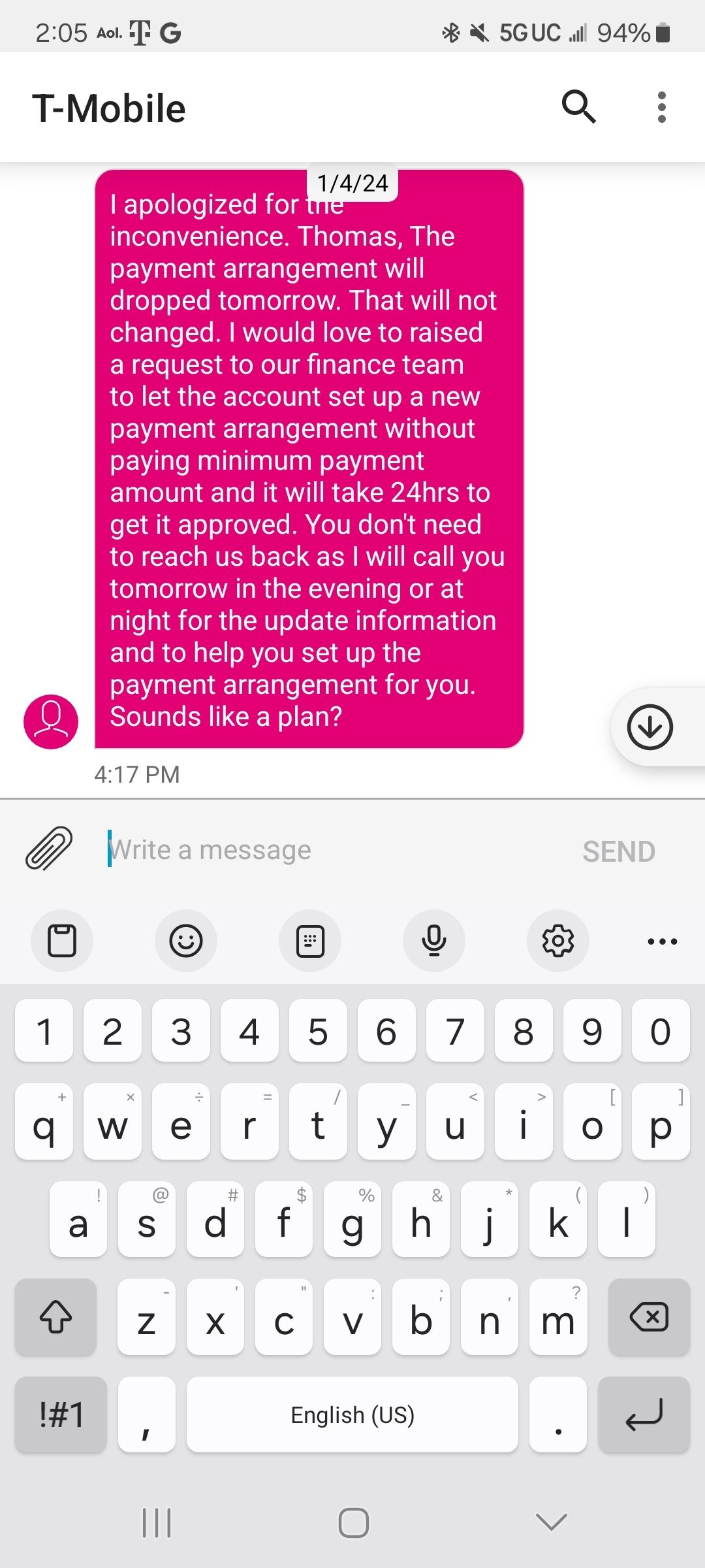 how to make a payment arrangement with t mobile