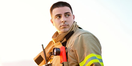 Fireman looking back