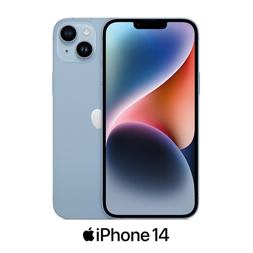 iPhone 14 front and back with blue and orange waves on front screen