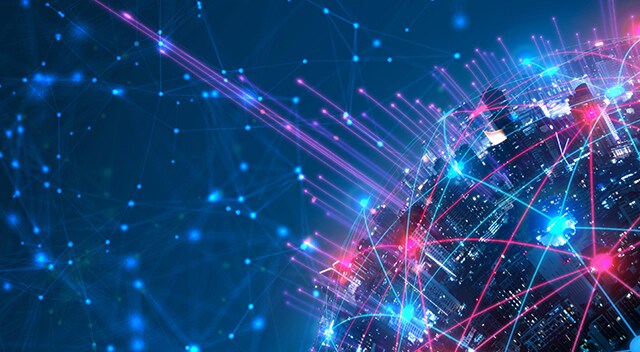 An aerial view of an interconnected city.