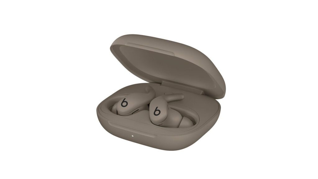 Image of Beats Powerbeats Fit earbuds against a white background.