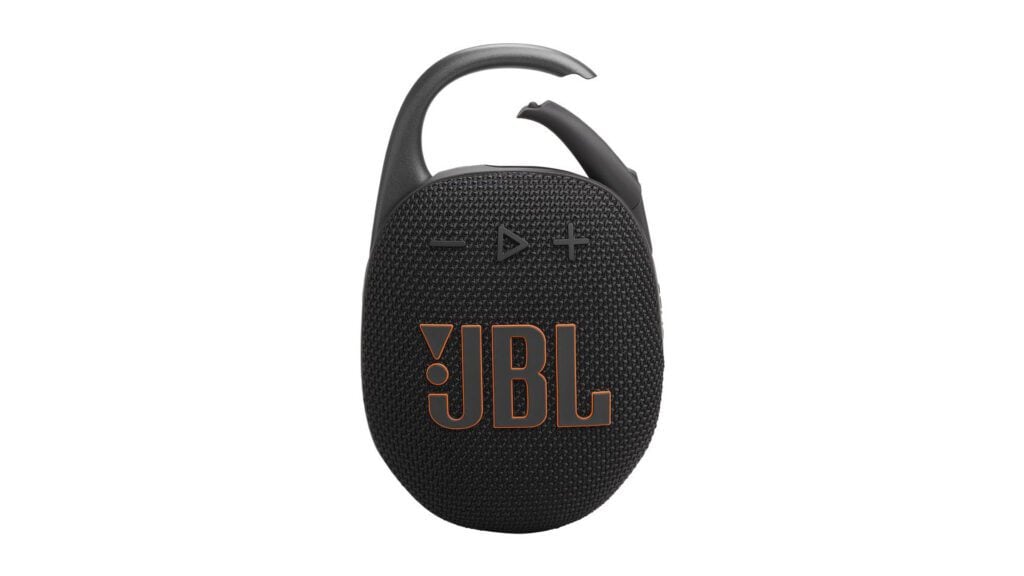Image of a JBL Clip 5 Speaker against a white background.