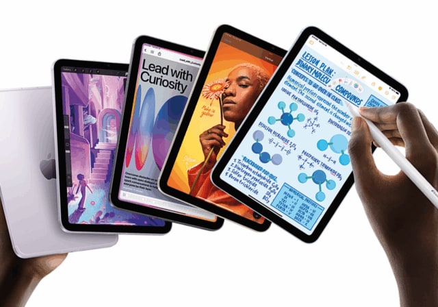 Five iPad A16s in row each varying in size.