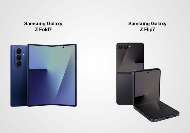 A Samsung Z Fold7 next to a Samsung Z Flip7.