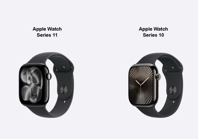 Image of an Apple Watch Series 11 next to an Apple Watch Series 10 on a white background.