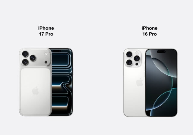 Image of an iPhone 17 next to an iPhone 16.
