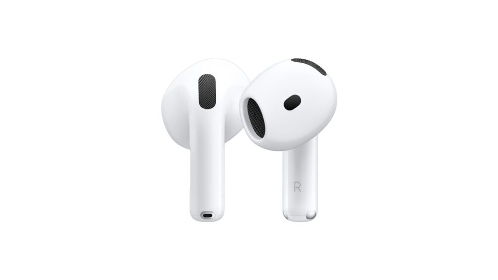 Image of Apple Airpods 4 with Active Noise Cancellation against a white background.