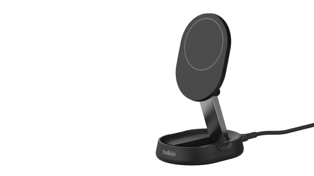 Image of a Belkin charging pad stand.
