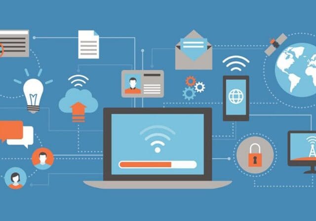 An image showing the history of Wi-Fi through a timeline comprised of icons and symbols.