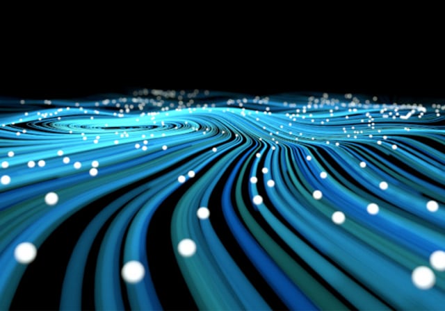 A visualization of data traversing through cables symbolizing an internet network.