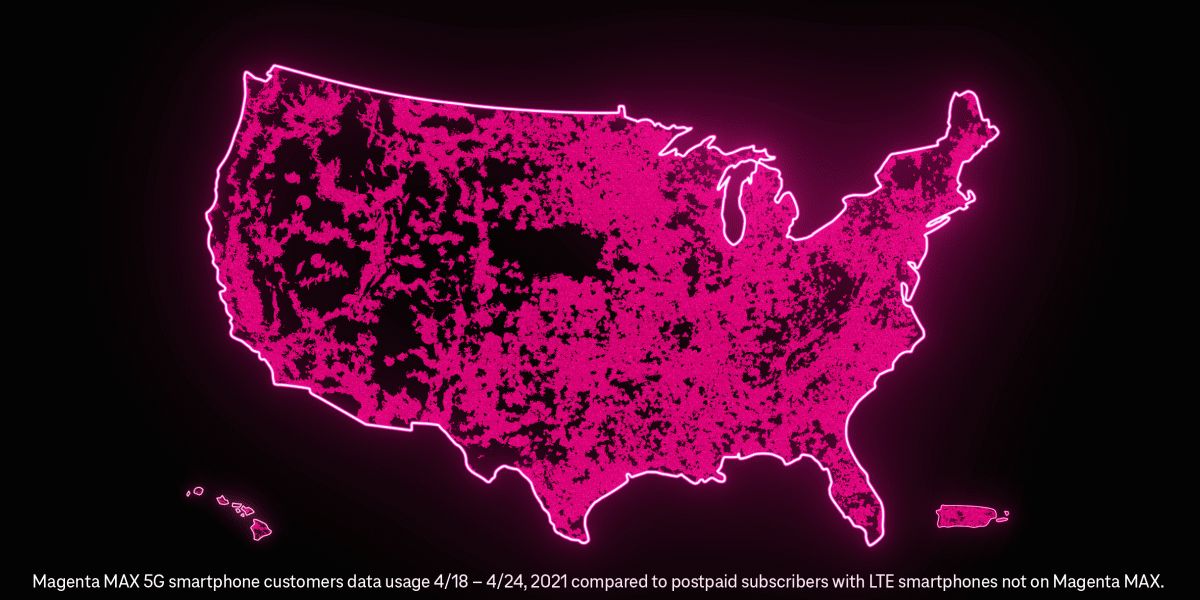 Magenta MAX 5G smartphone customers data usage compared to T-Mobile postpaid subscribers with LTE smartphones.