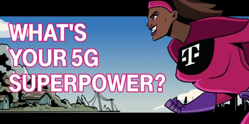 captain megahertz looking at text 'whats your 5g superpower'