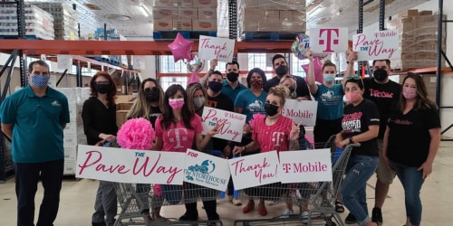 t-mobile care employees helping at a local food bank