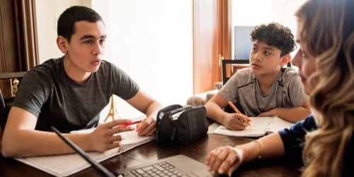 Two students working on an assignment from home
