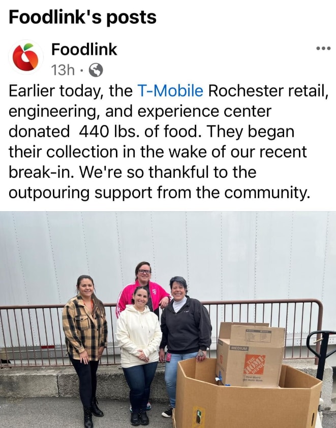 CEC Rochester employees help Foodlink replace 440lbs of donated food.