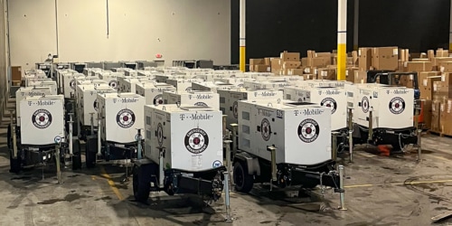 A fleet of T-Mobile power generators