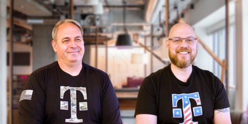 Two veterans now employed at T-Mobile sitting for an interview about the tips they want to share to help other veterans prepare for their first civilian job interview