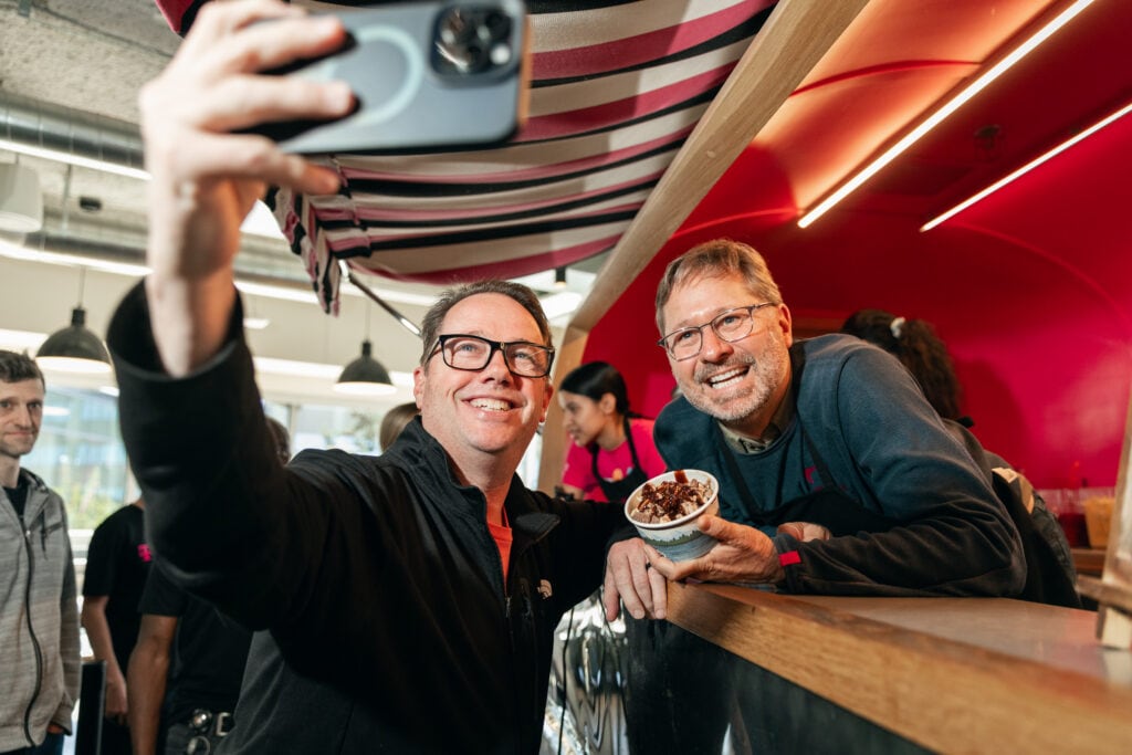 Mike Sievert, T-Mobile CEO, jumps in to help with the Froyo for Good fundraiser in Bellevue, Washington