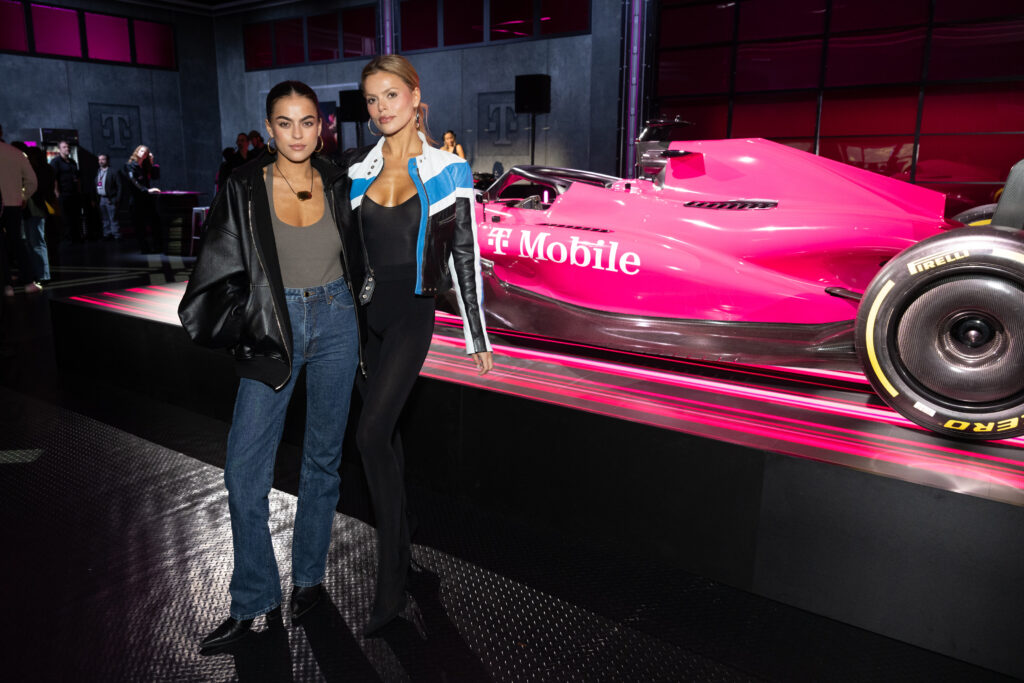 Brooks and Sarah Jane Nader join T-Mobile to celebrate the company’s Switching Made Easy announcement and the renewal of its Formula 1 Las Vegas Grand Prix partnership on Nov. 20, 2025, at the ARIA Resort and Casino in Las Vegas. (Brian Friedman/AP Content Services for T-Mobile)