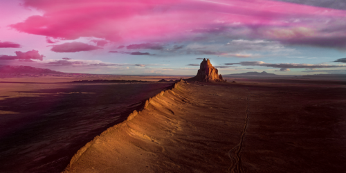 A magenta aurora over Shiprock in New Mexico