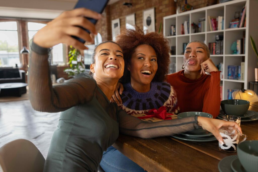 Group of three friends taking a selfie