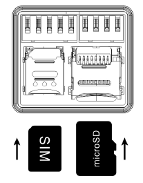 Image of how to insert the SIM and microSD cards on the Siyata SD7 Ultra 5G.
